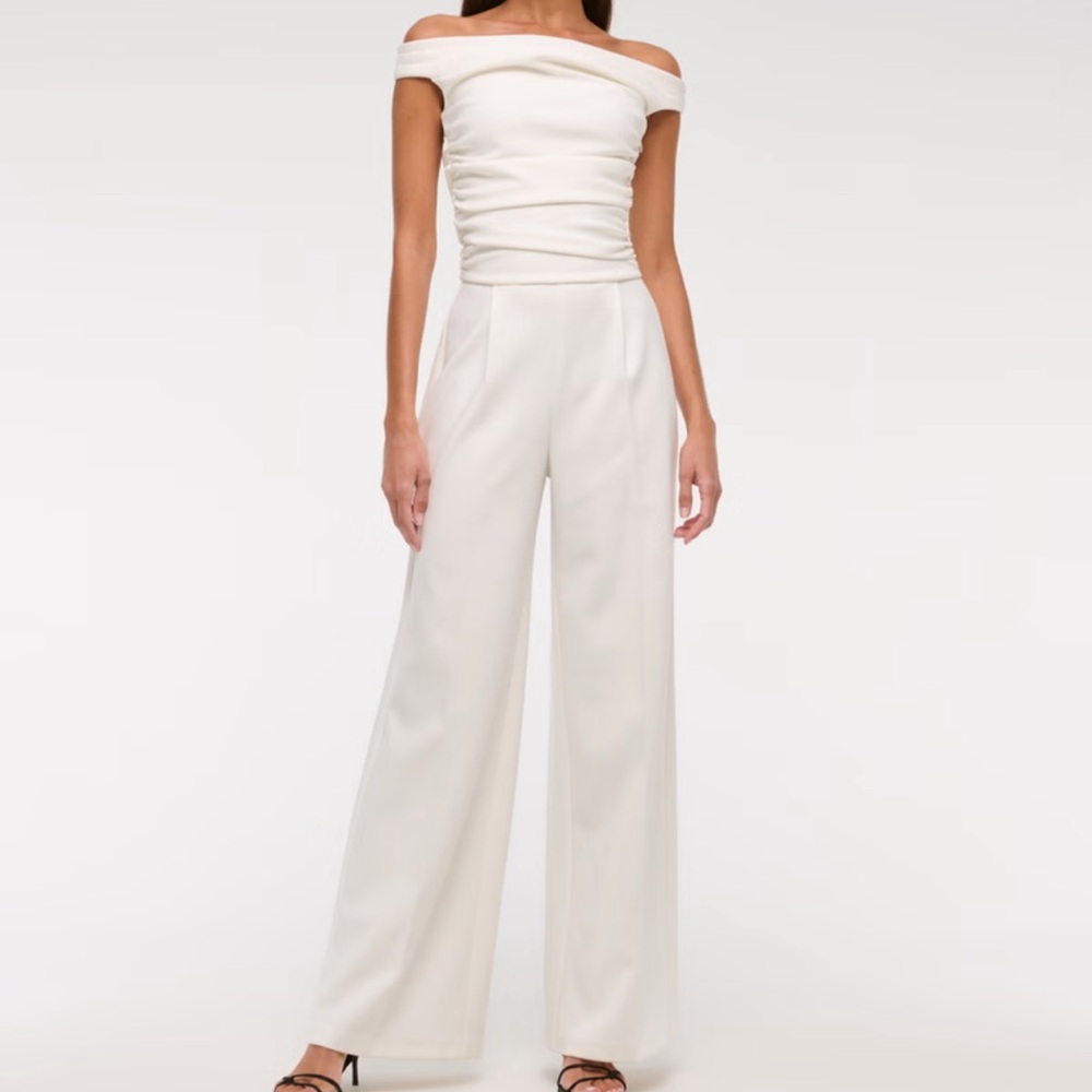 Abercrombie off the shoulder white draped jumpsuit